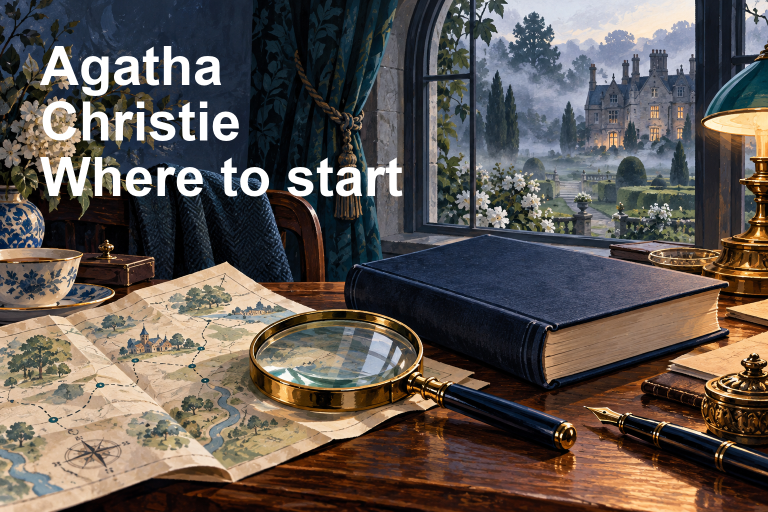 Original illustrated mystery desk and country-house view, with Agatha Christie: Where to start.