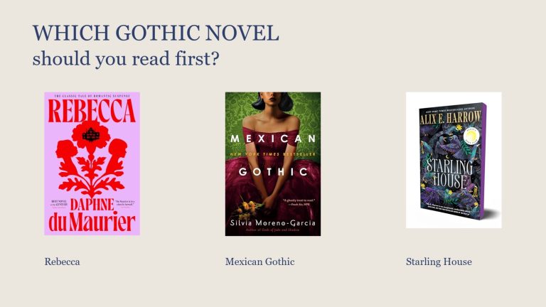 Covers of Rebecca, Mexican Gothic, and Starling House